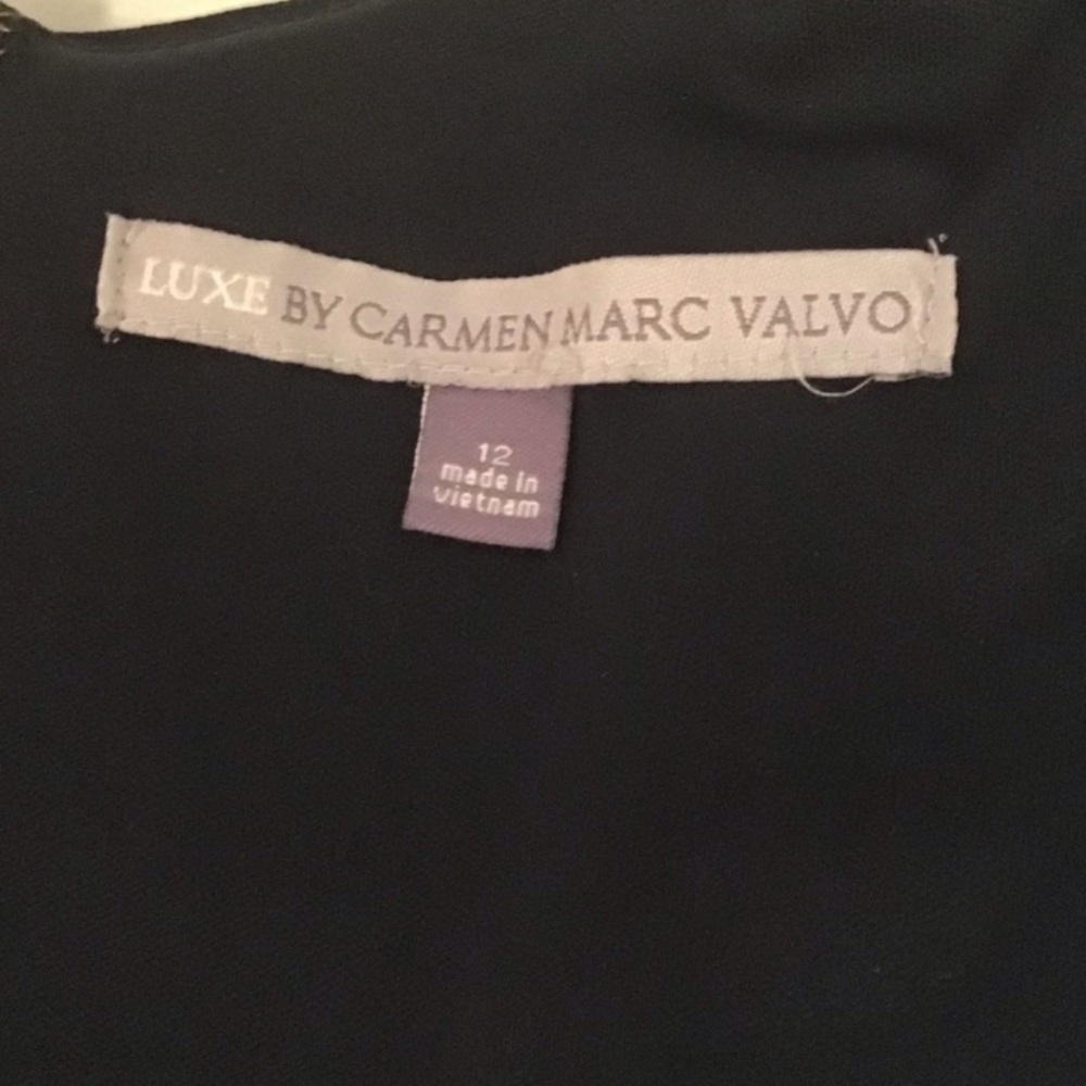Carmen Marc Valvo Luxe Dress Navy Blue Ruching - Picture 11 of 15